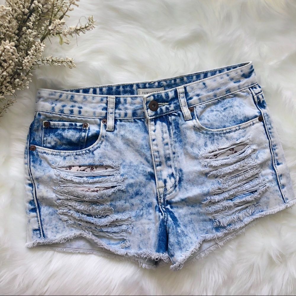 Acid Washed Distressed Shorts